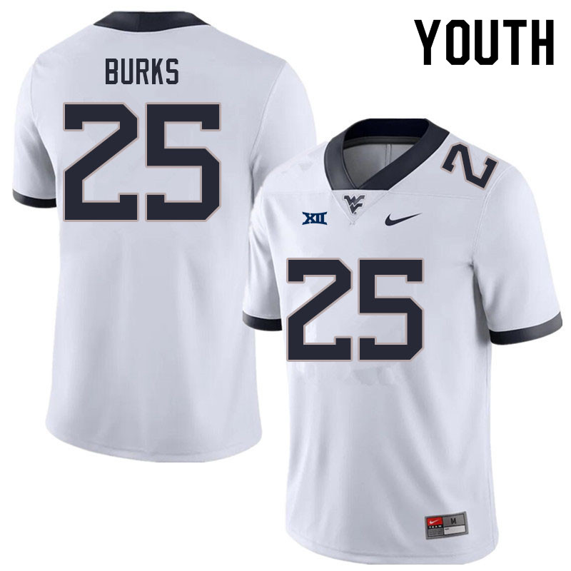 Youth #25 Aubrey Burks West Virginia Mountaineers College Football Jerseys Sale-White - Click Image to Close